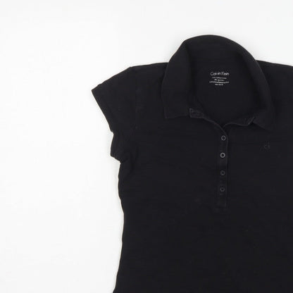 Calvin Klein Women Black XS Slim Cotton Stretch Polo Shirt