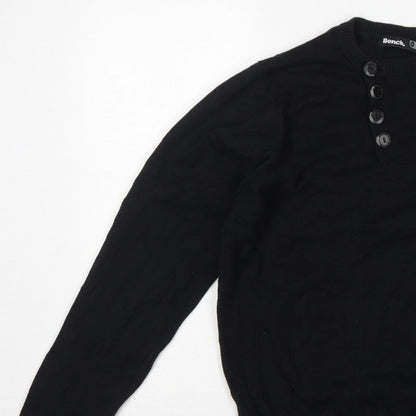 Bench Men's Black Medium Cotton Henley Button Knit Jumper Logo