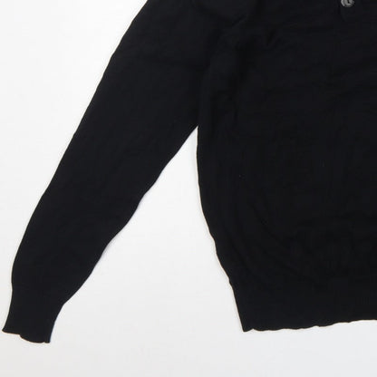 Bench Men's Black Medium Cotton Henley Button Knit Jumper Logo