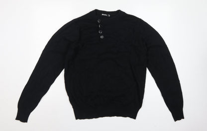 Bench Men's Black Medium Cotton Henley Button Knit Jumper Logo