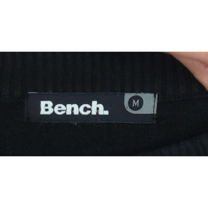 Bench Men's Black Medium Cotton Henley Button Knit Jumper Logo