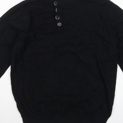 Bench Men's Black Medium Cotton Henley Button Knit Jumper Logo