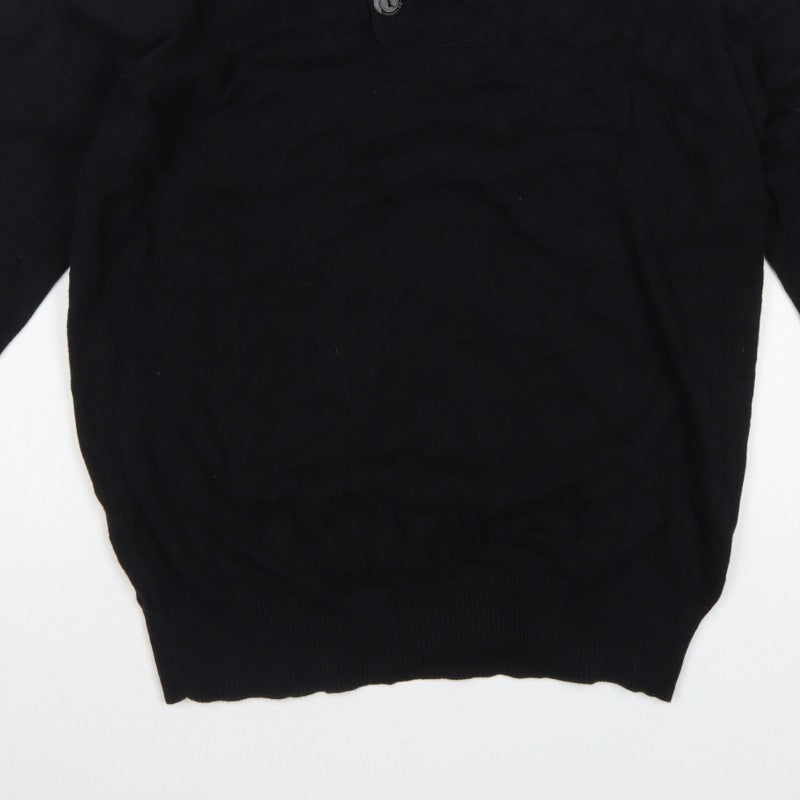 Bench Men's Black Medium Cotton Henley Button Knit Jumper Logo