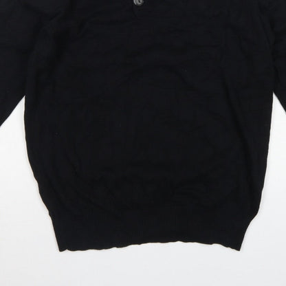 Bench Men's Black Medium Cotton Henley Button Knit Jumper Logo