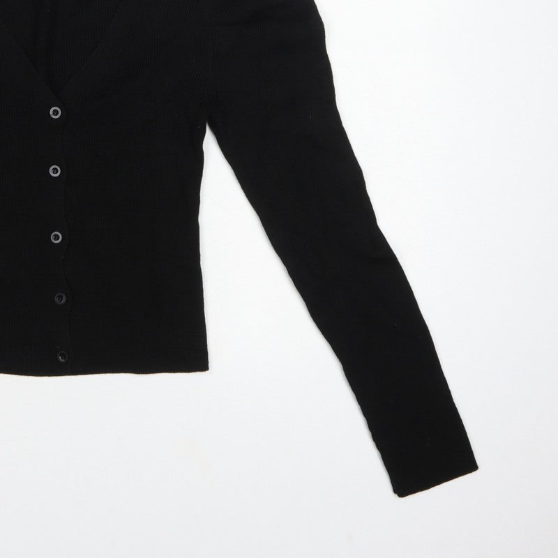 ASOS Women Black UK 4 V-Neck Button Puff Sleeve Knit Cardigan
