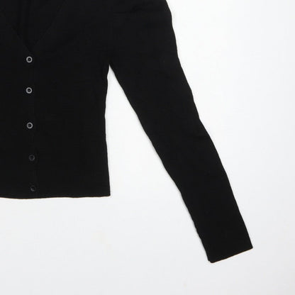 ASOS Women Black UK 4 V-Neck Button Puff Sleeve Knit Cardigan