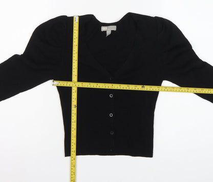 ASOS Women Black UK 4 V-Neck Button Puff Sleeve Knit Cardigan