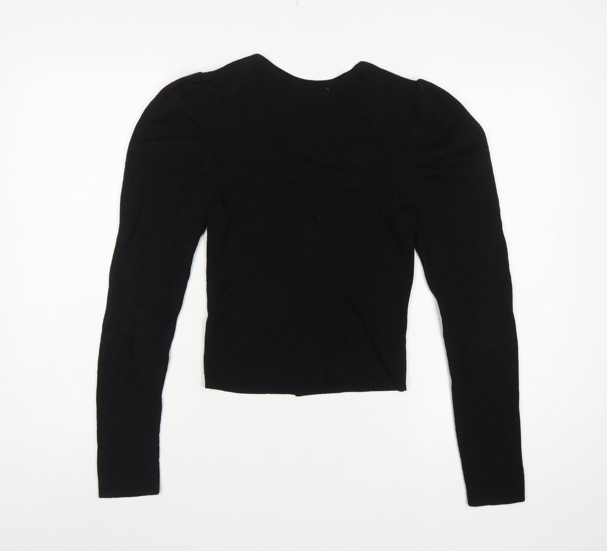 ASOS Women Black UK 4 V-Neck Button Puff Sleeve Knit Cardigan