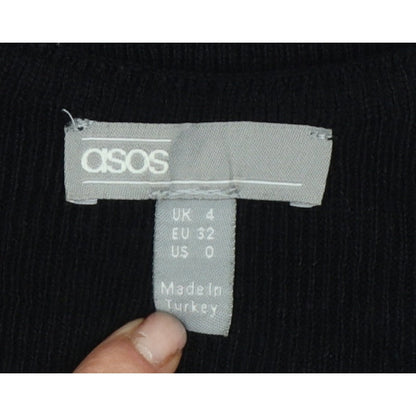 ASOS Women Black UK 4 V-Neck Button Puff Sleeve Knit Cardigan