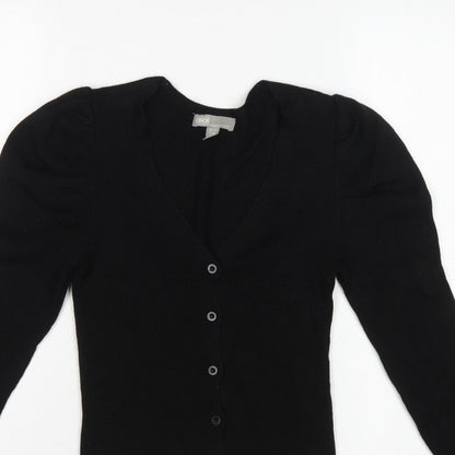ASOS Women Black UK 4 V-Neck Button Puff Sleeve Knit Cardigan