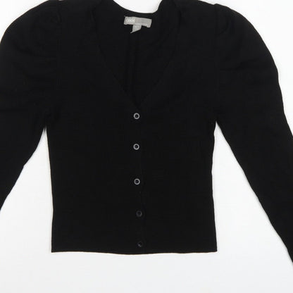 ASOS Women Black UK 4 V-Neck Button Puff Sleeve Knit Cardigan