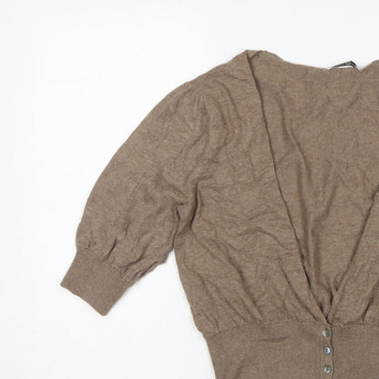 Elizabeth Emanuel Women’s Brown UK 14 Cotton Cashmere Balloon Sleeve Cardigan
