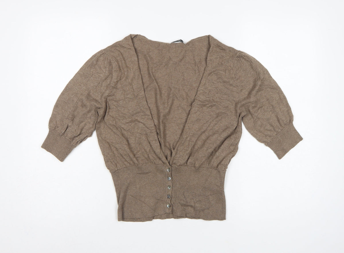 Elizabeth Emanuel Women’s Brown UK 14 Cotton Cashmere Balloon Sleeve Cardigan