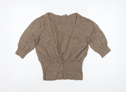 Elizabeth Emanuel Women’s Brown UK 14 Cotton Cashmere Balloon Sleeve Cardigan