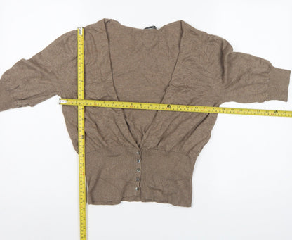 Elizabeth Emanuel Women’s Brown UK 14 Cotton Cashmere Balloon Sleeve Cardigan