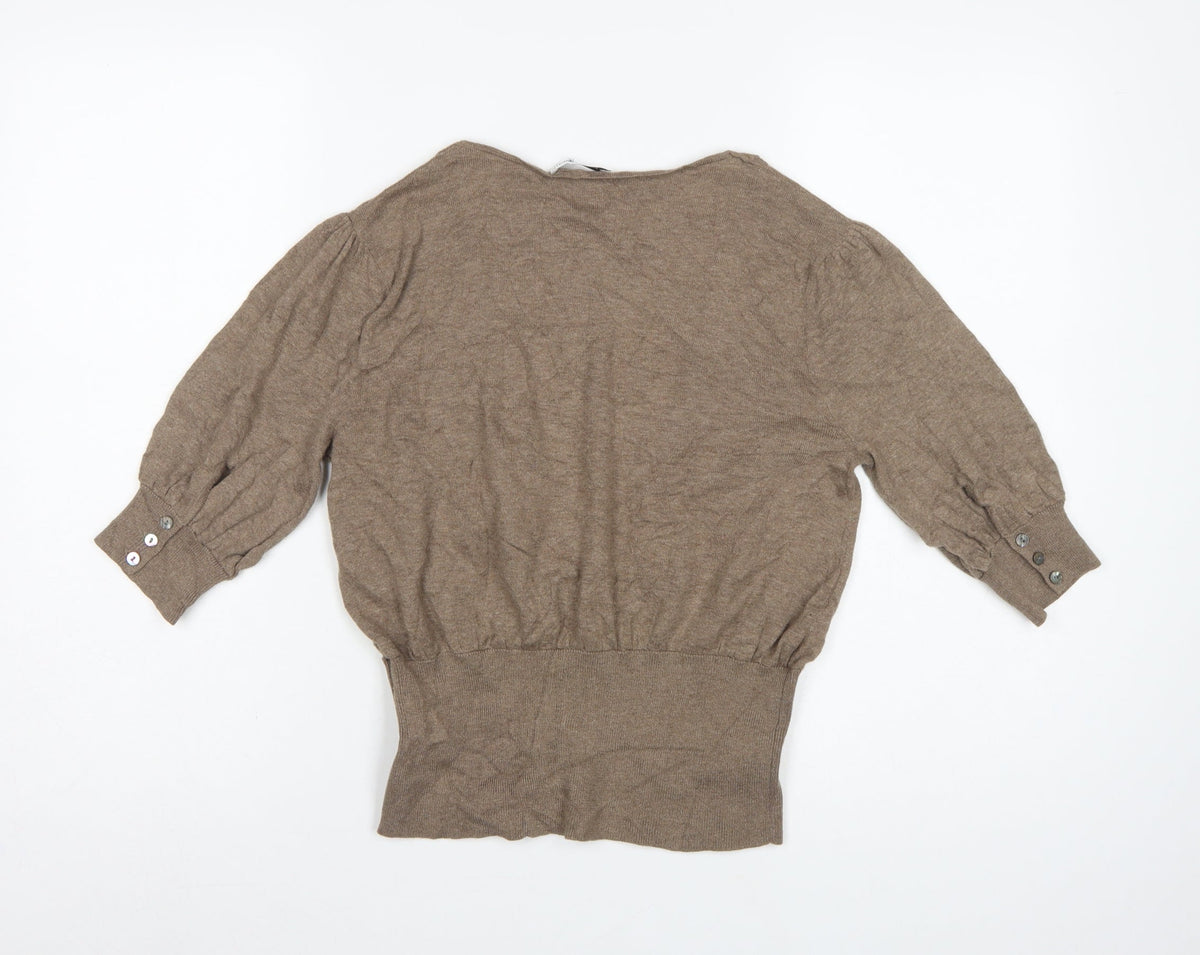 Elizabeth Emanuel Women’s Brown UK 14 Cotton Cashmere Balloon Sleeve Cardigan