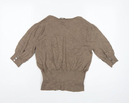 Elizabeth Emanuel Women’s Brown UK 14 Cotton Cashmere Balloon Sleeve Cardigan