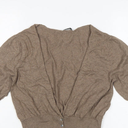 Elizabeth Emanuel Women’s Brown UK 14 Cotton Cashmere Balloon Sleeve Cardigan