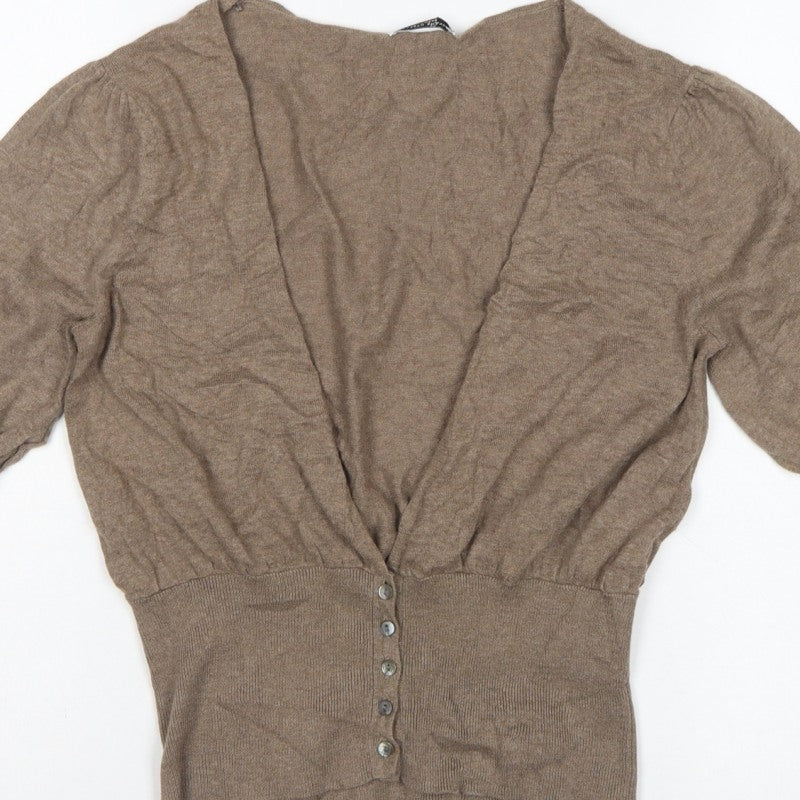 Elizabeth Emanuel Women’s Brown UK 14 Cotton Cashmere Balloon Sleeve Cardigan