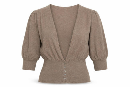 Elizabeth Emanuel Women’s Brown UK 14 Cotton Cashmere Balloon Sleeve Cardigan