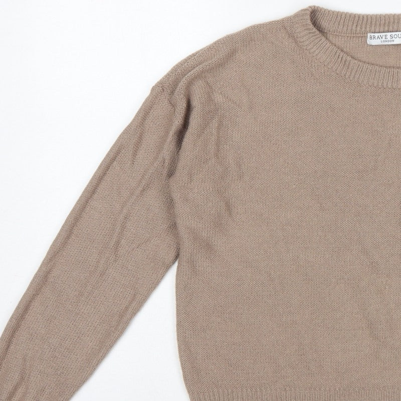 Brave Soul Women's Beige S Crew Neck Knit Pullover Jumper