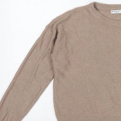 Brave Soul Women's Beige S Crew Neck Knit Pullover Jumper