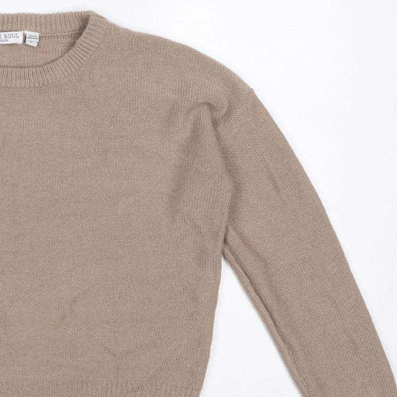 Brave Soul Women's Beige S Crew Neck Knit Pullover Jumper