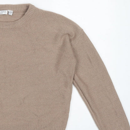 Brave Soul Women's Beige S Crew Neck Knit Pullover Jumper
