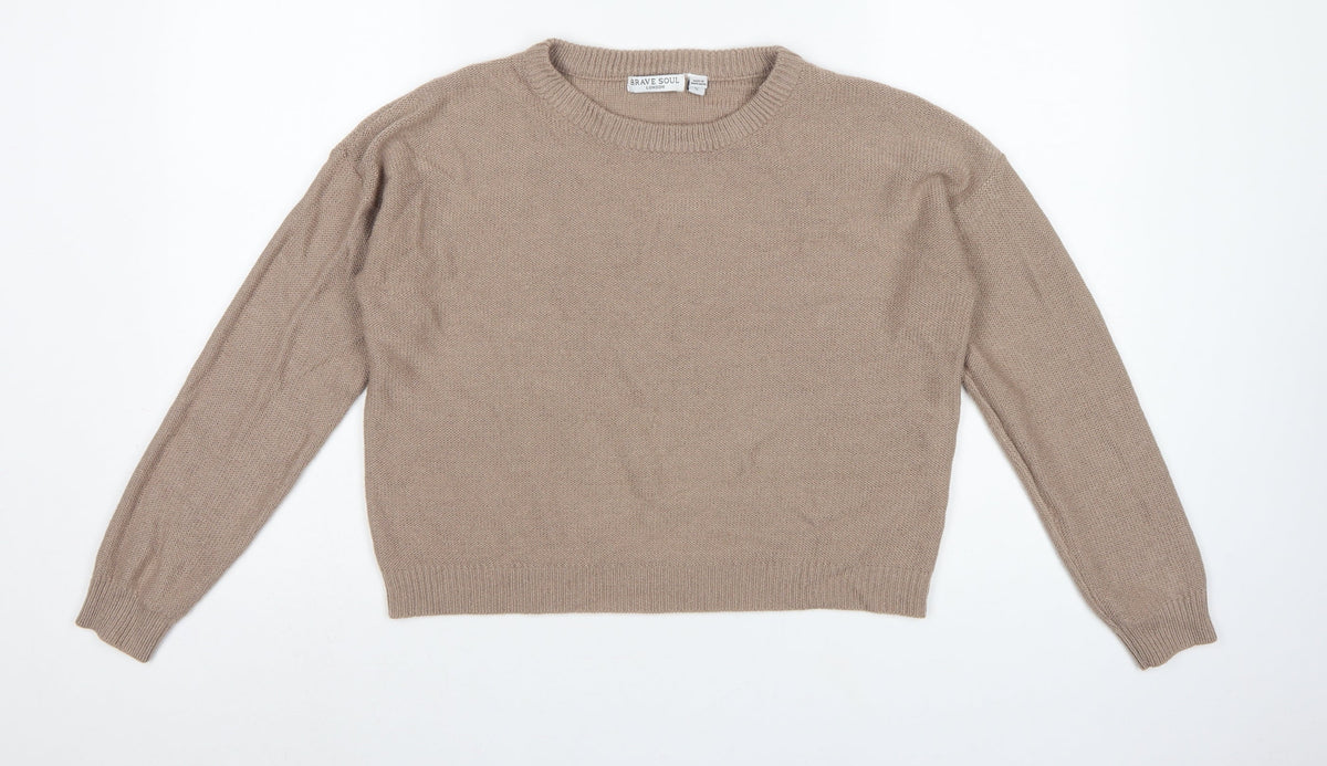 Brave Soul Women's Beige S Crew Neck Knit Pullover Jumper