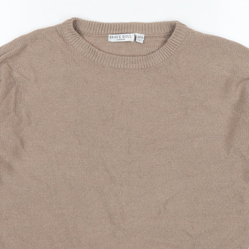 Brave Soul Women's Beige S Crew Neck Knit Pullover Jumper