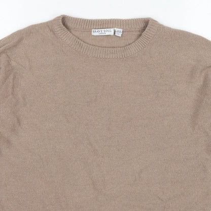 Brave Soul Women's Beige S Crew Neck Knit Pullover Jumper