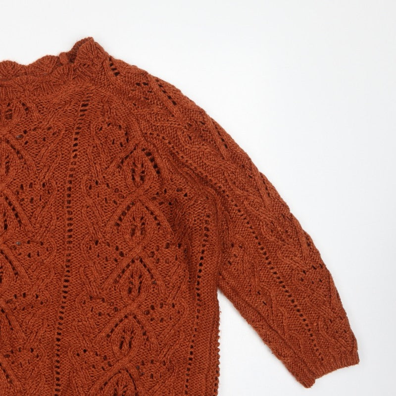 Next Women Orange XL Cable Knit High Neck 3/4 Sleeve Jumper