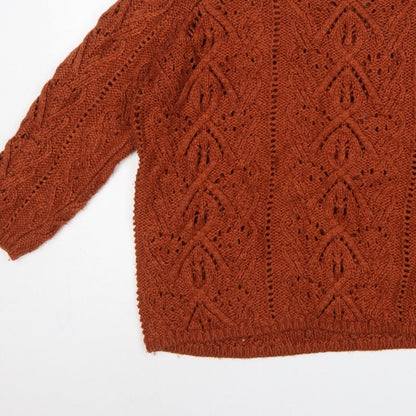 Next Women Orange XL Cable Knit High Neck 3/4 Sleeve Jumper