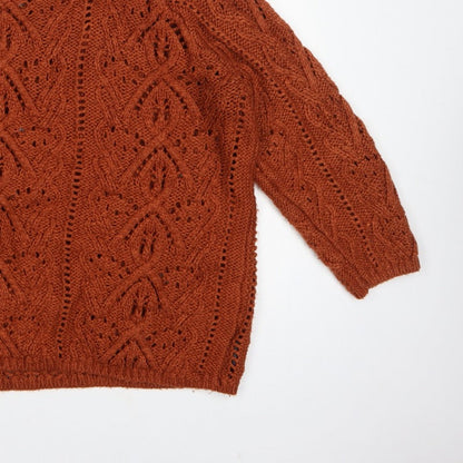 Next Women Orange XL Cable Knit High Neck 3/4 Sleeve Jumper