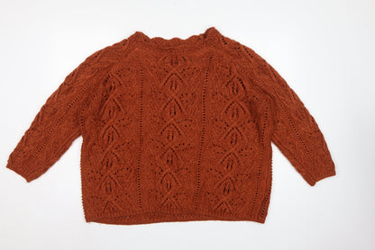 Next Women Orange XL Cable Knit High Neck 3/4 Sleeve Jumper