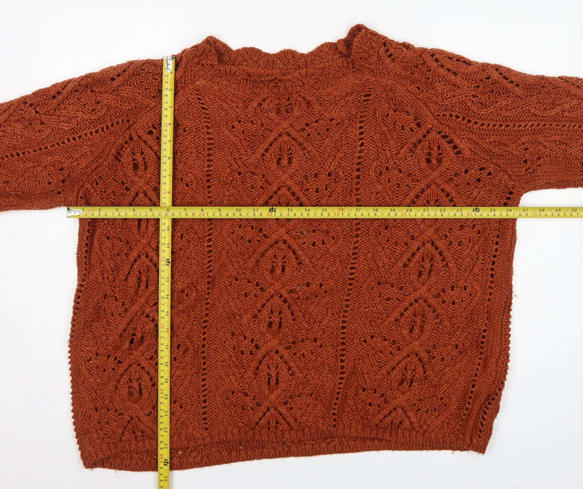 Next Women Orange XL Cable Knit High Neck 3/4 Sleeve Jumper