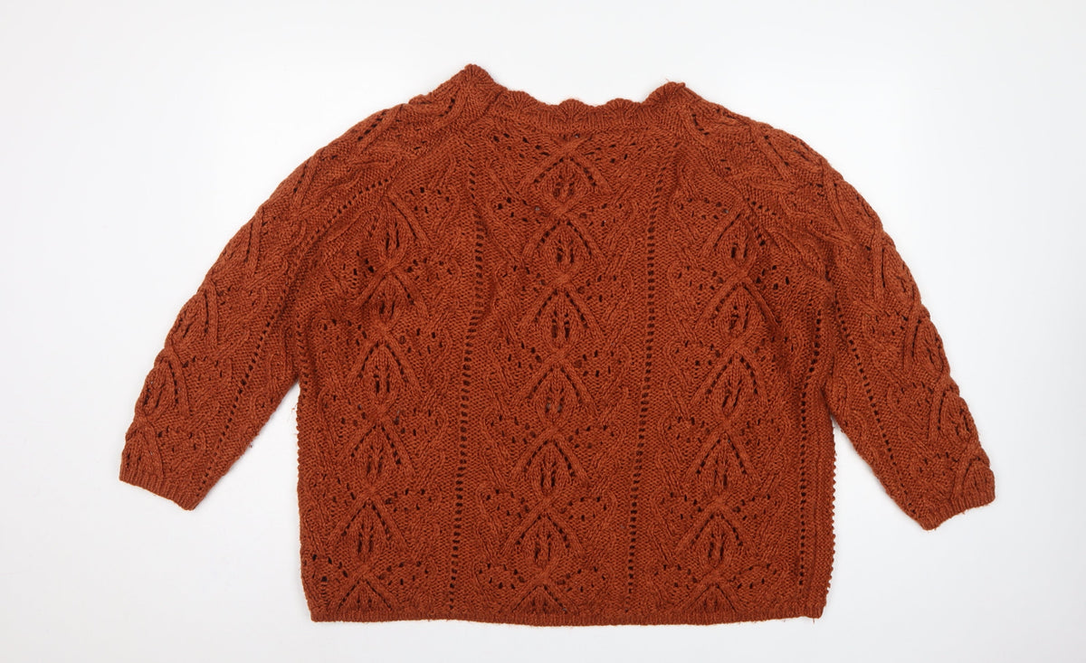 Next Women Orange XL Cable Knit High Neck 3/4 Sleeve Jumper