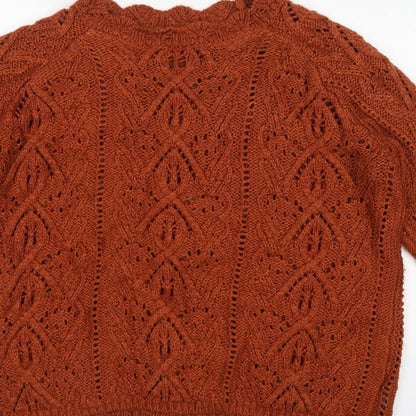 Next Women Orange XL Cable Knit High Neck 3/4 Sleeve Jumper