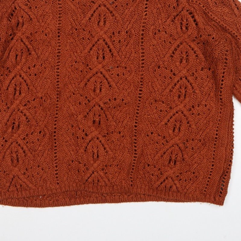 Next Women Orange XL Cable Knit High Neck 3/4 Sleeve Jumper