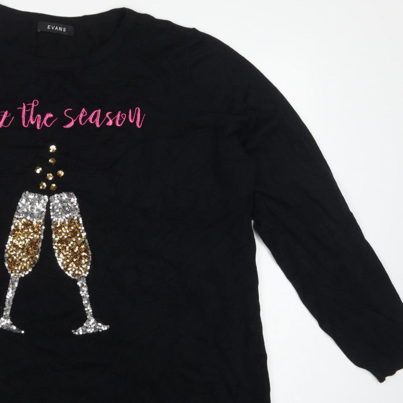 Evans Women's Black Size 22/24 Sequin Champagne Christmas Pullover Jumper