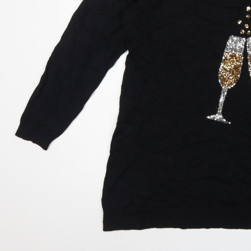 Evans Women's Black Size 22/24 Sequin Champagne Christmas Pullover Jumper