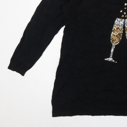 Evans Women's Black Size 22/24 Sequin Champagne Christmas Pullover Jumper