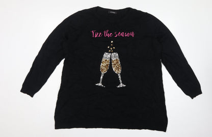 Evans Women's Black Size 22/24 Sequin Champagne Christmas Pullover Jumper