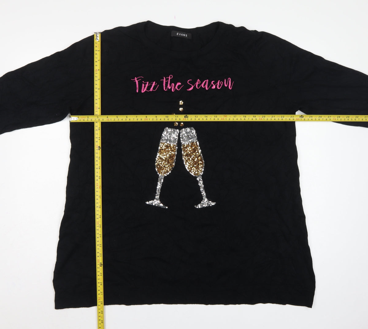Evans Women's Black Size 22/24 Sequin Champagne Christmas Pullover Jumper