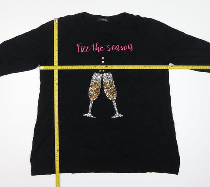 Evans Women's Black Size 22/24 Sequin Champagne Christmas Pullover Jumper