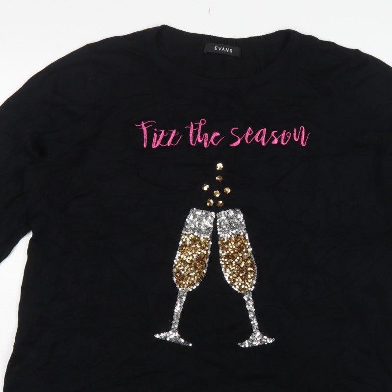 Evans Women's Black Size 22/24 Sequin Champagne Christmas Pullover Jumper