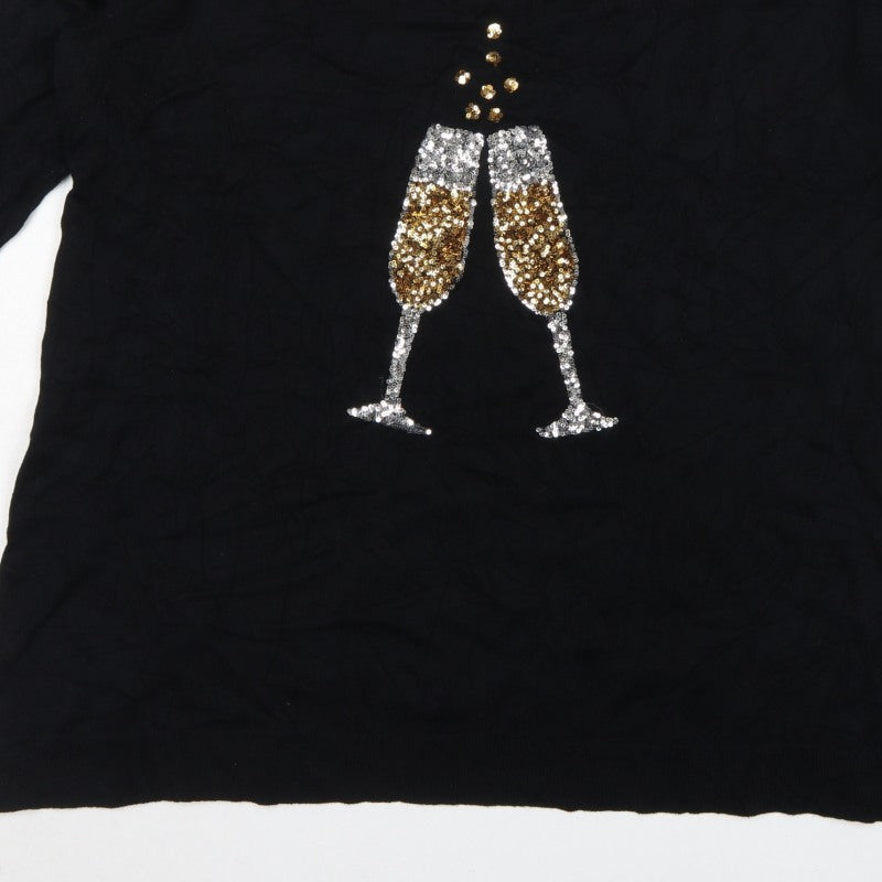 Evans Women's Black Size 22/24 Sequin Champagne Christmas Pullover Jumper