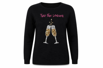 Evans Women's Black Size 22/24 Sequin Champagne Christmas Pullover Jumper