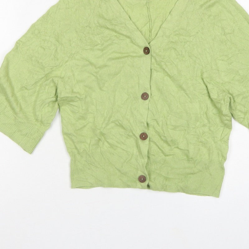 Per Una Women Green Linen Lyocell V-Neck Button Cardigan Size S