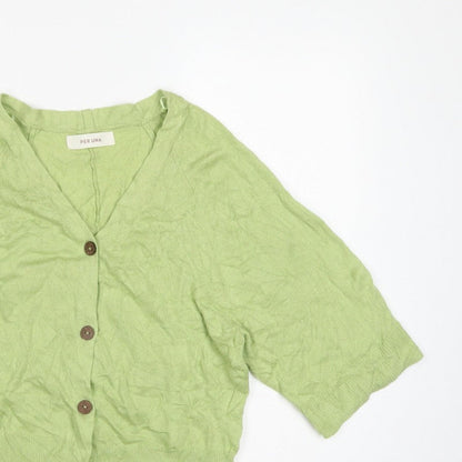 Per Una Women Green Linen Lyocell V-Neck Button Cardigan Size S